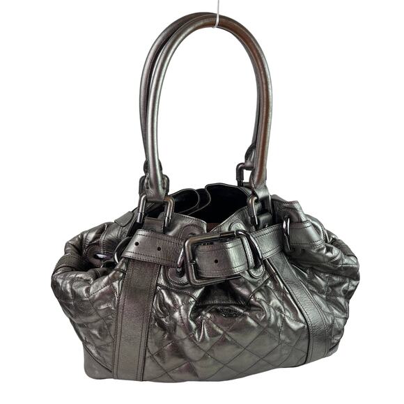 BURBERRY Quilted Beaton Pewter Metallic Gray Shoulder Handle Hobo Bag - Picture 1 of 11